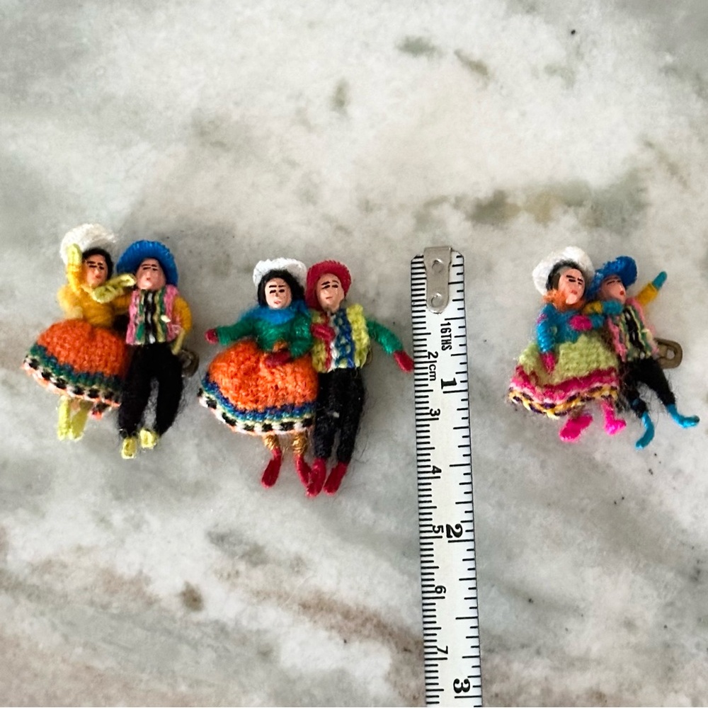 Handmade Vintage Mexico Souvenir Dancing Couple Lapel Pins - Brooch Set of 3 - Picture 5 of 13